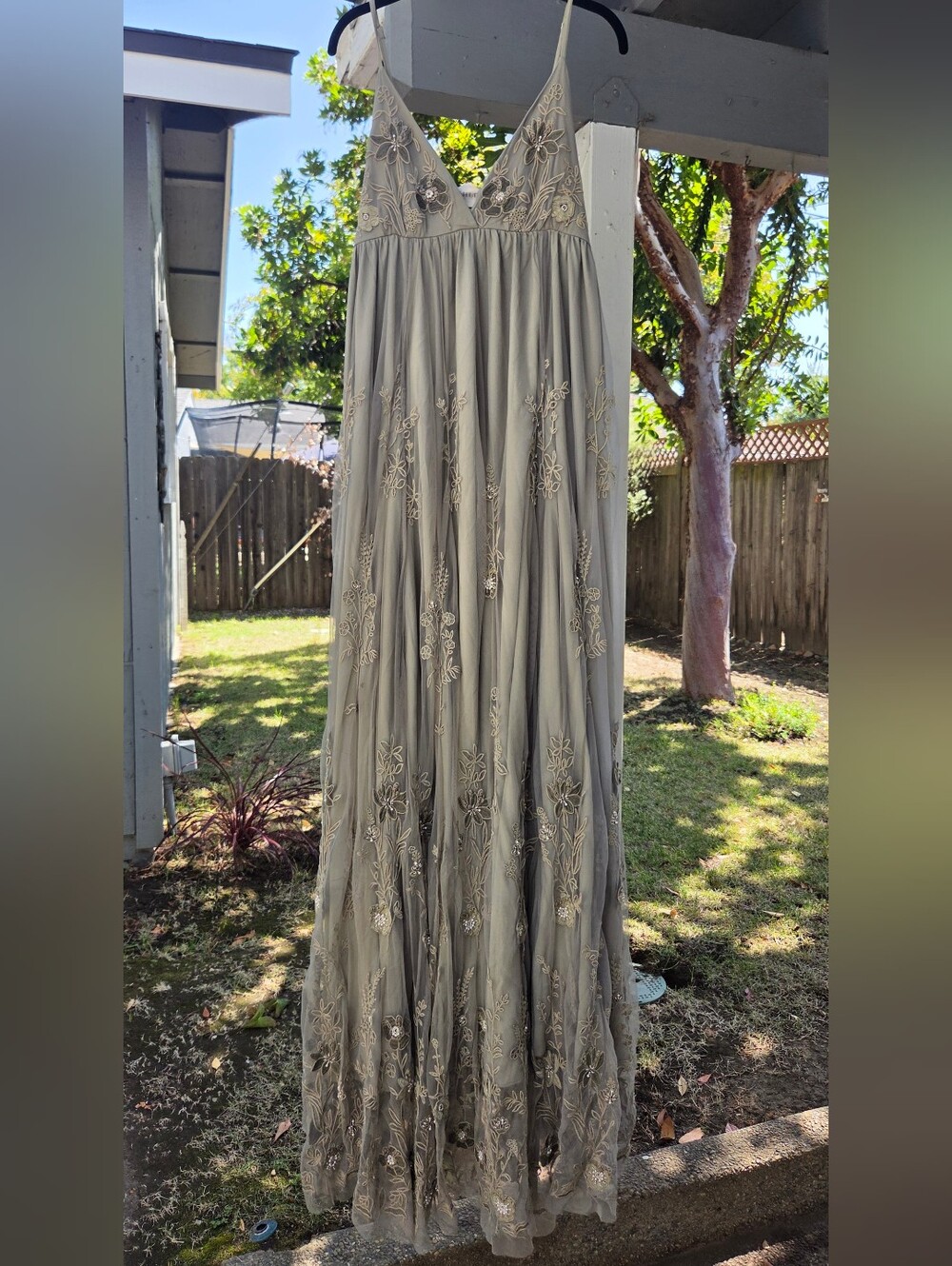 Anthropologie BHLDN Beaded Sage Green Maxi Dress